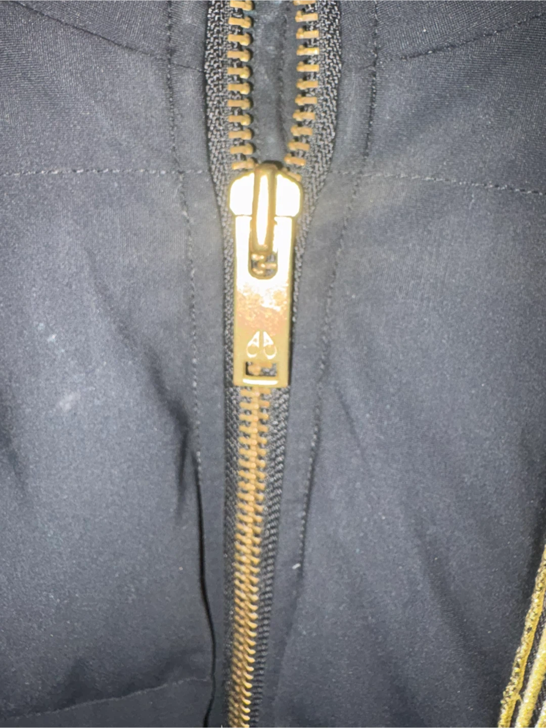 Moose Knuckles Black Down Bomber Jacket with Gold Patches (L) - photo 5