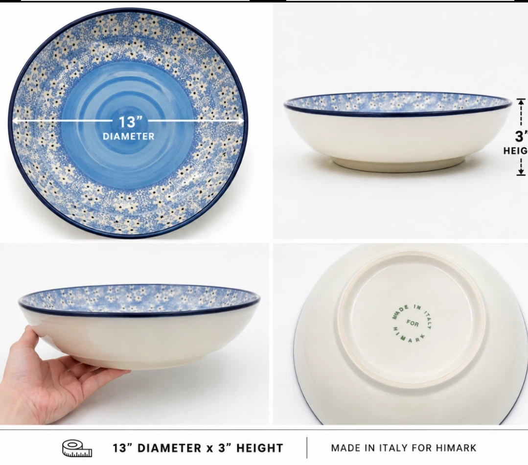 HIMARK Italian Made Serving Bowl 13" Diameter Blue Floral - photo 2