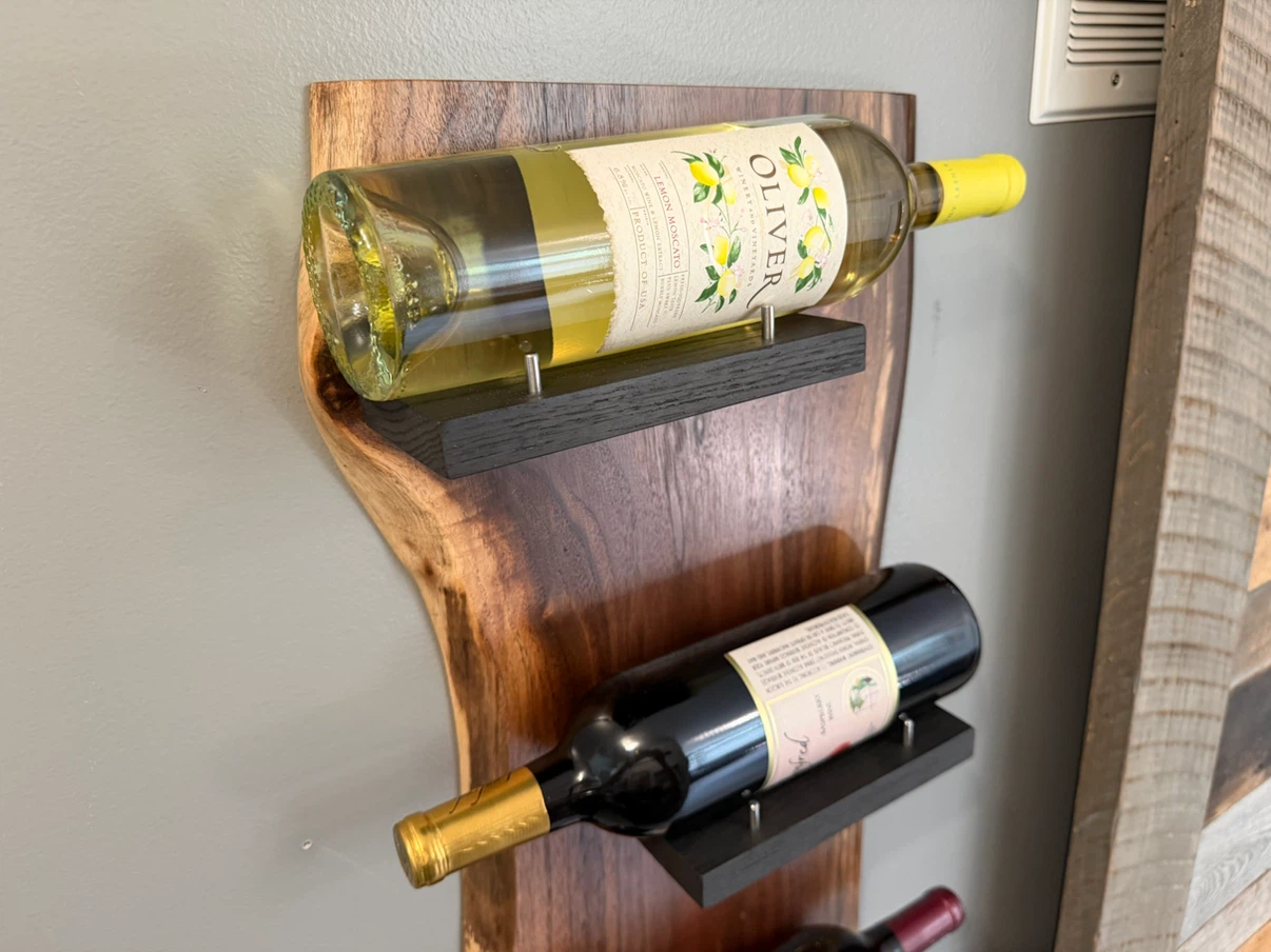 Custom Walnut Live Edge Wine Rack wall mount 8 bottles