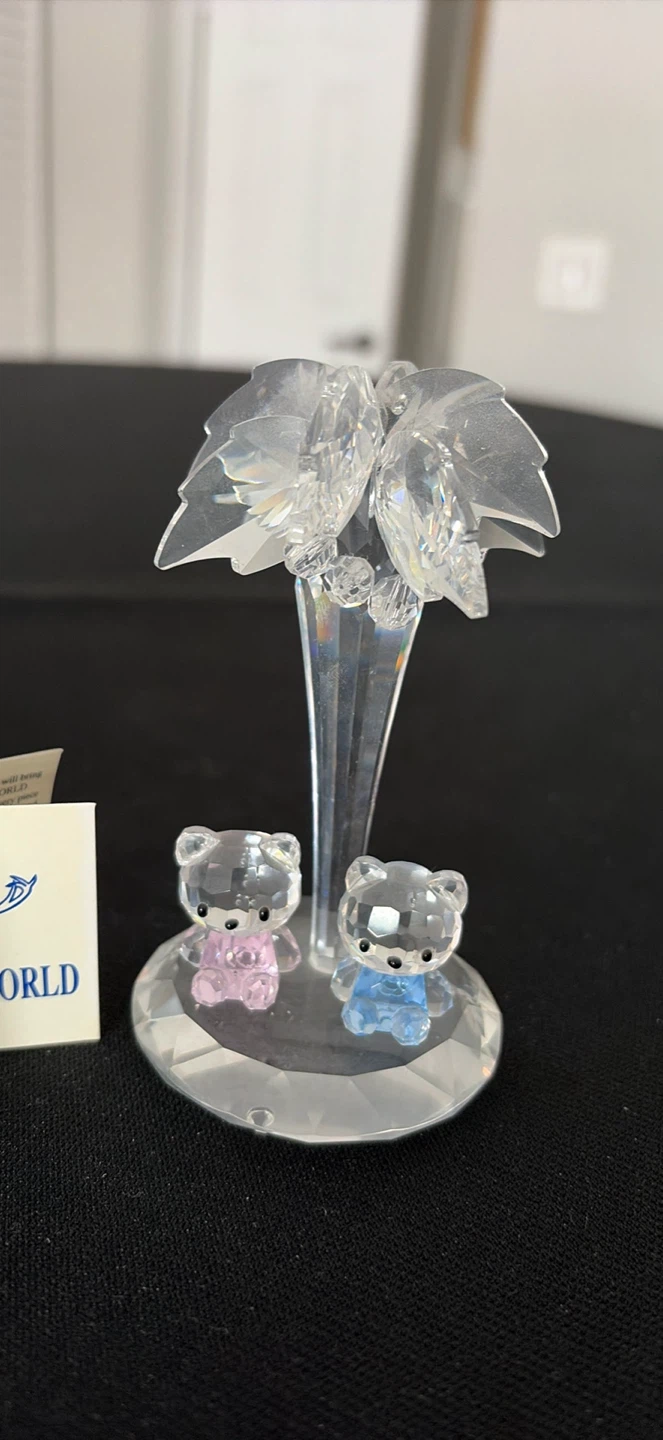 Silver World Crystal Teddy Bears Figurine with Box