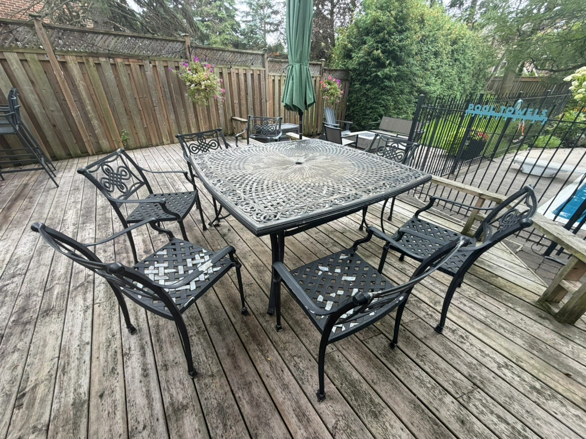 Cast aluminum patio dining set with 7 chairs