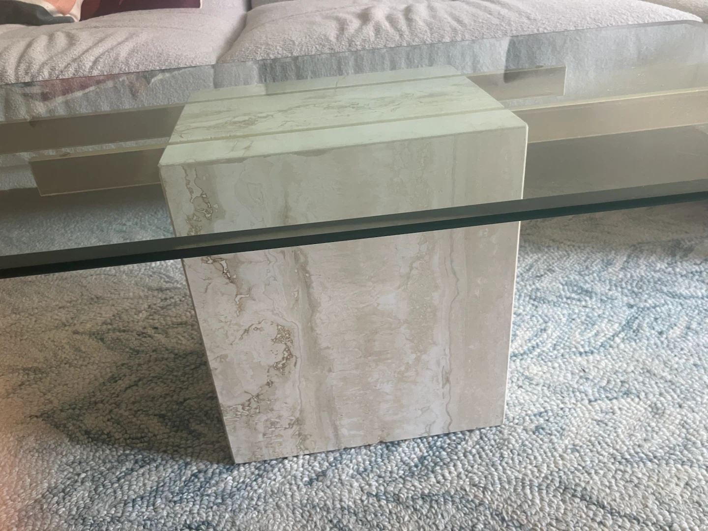 Travertine Marble and Glass Coffee Table - photo 4