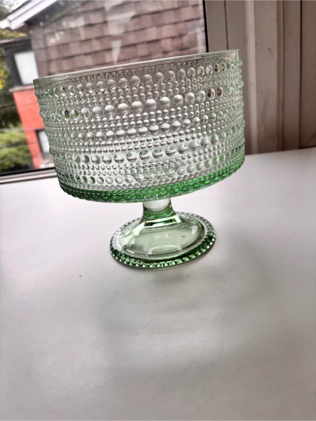 Iittala Kastehelmi Footed Glass Bowl in Green