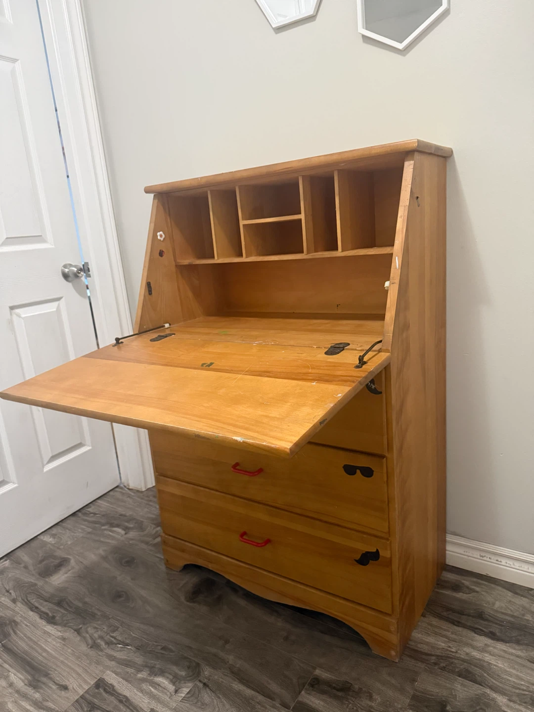 Wooden Secretary Desk with Drawers