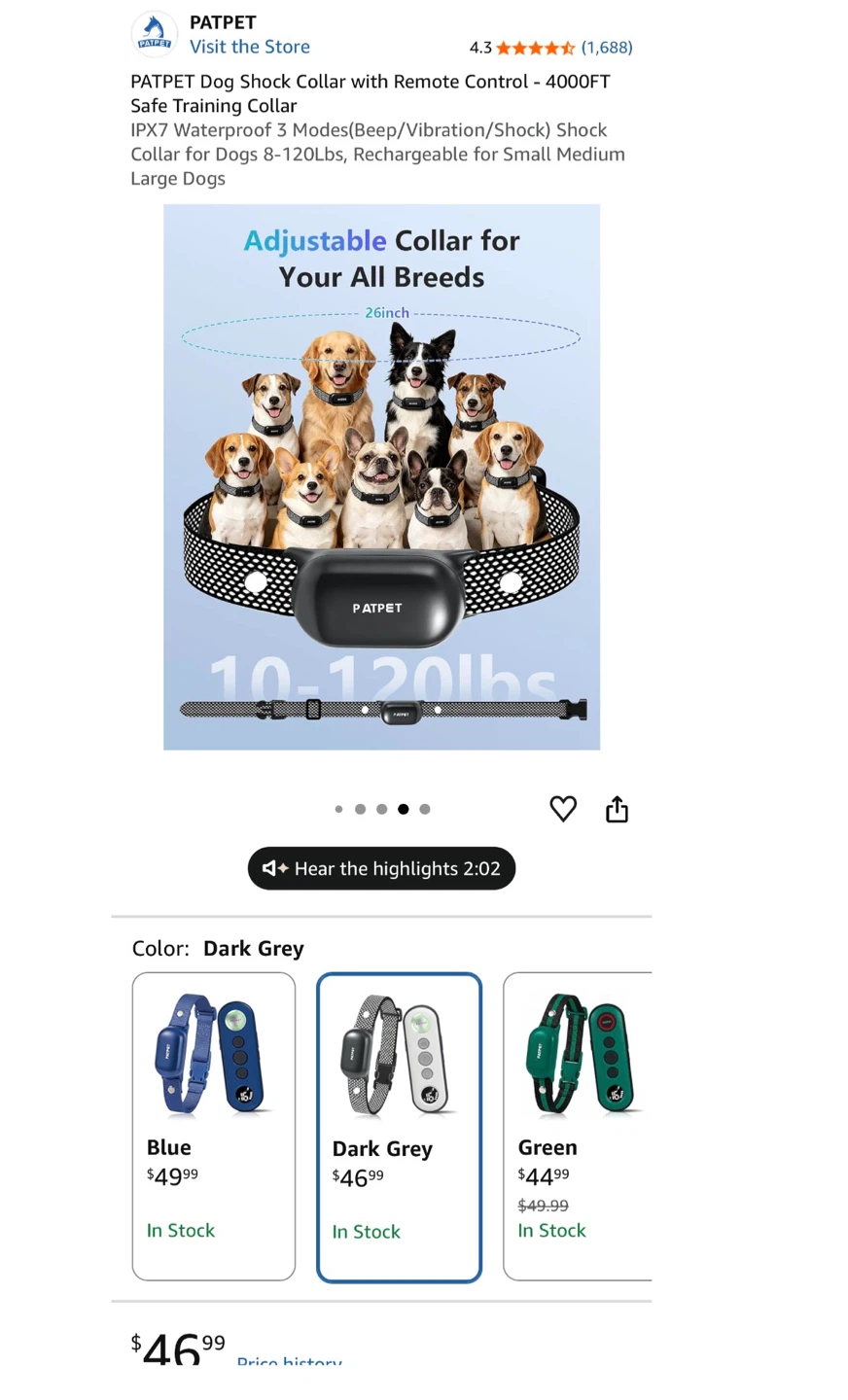 PATPET Dog Shock Collar with Remote - Dark Grey - photo 3