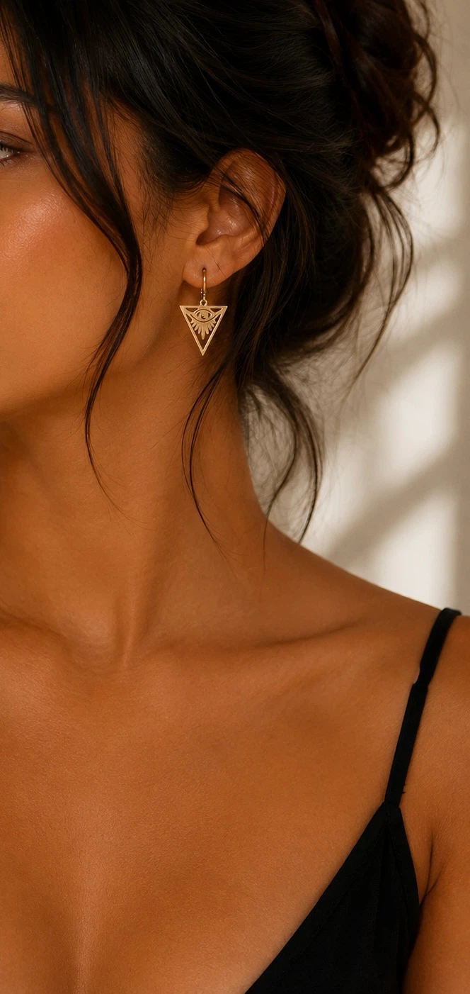 Gold Tone Triangle Eye Earrings - photo 3