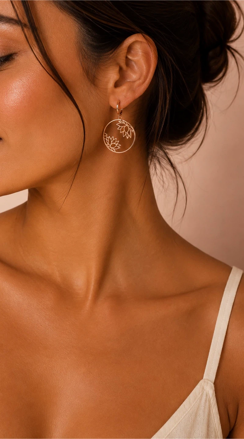 Rose Gold plated Lotus Flower Hoop Earrings - photo 3