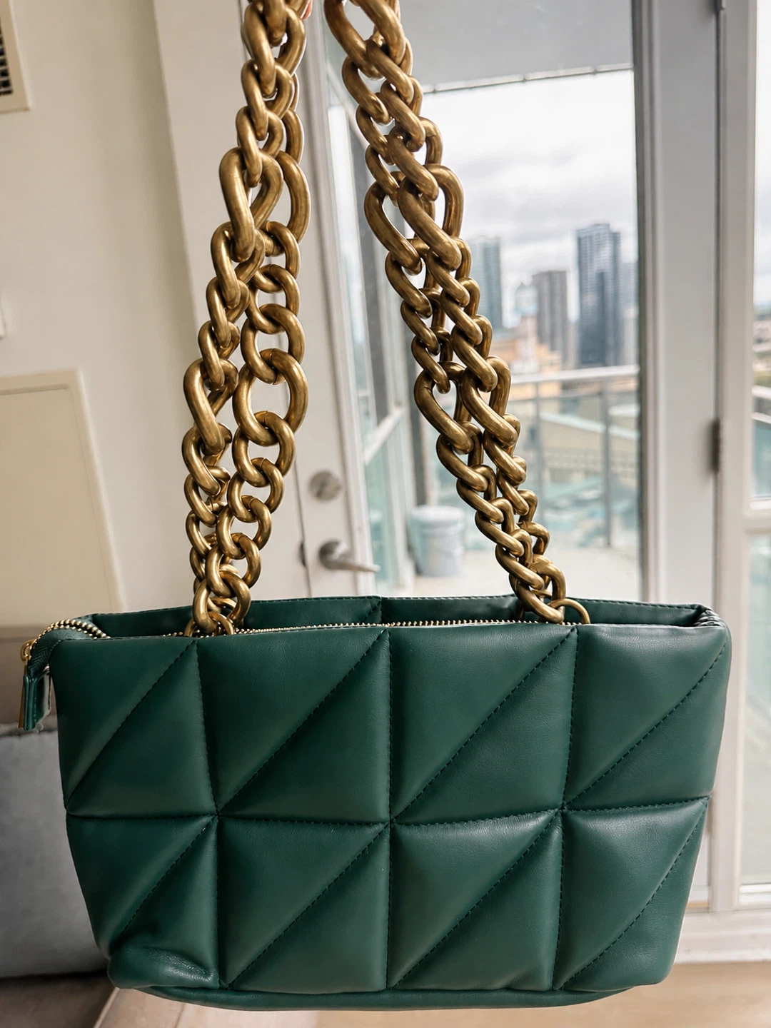 ZARA Genuine Leather Quilted Chain Bag