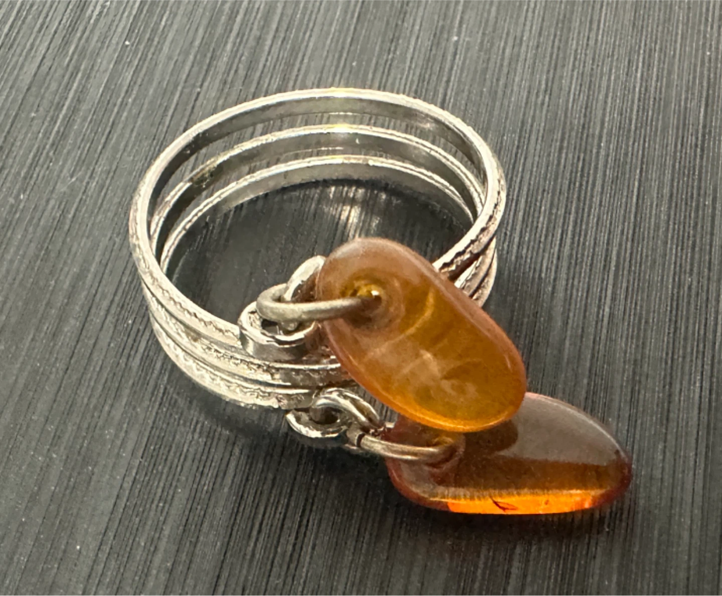 Vintage Ring with Amber Charms