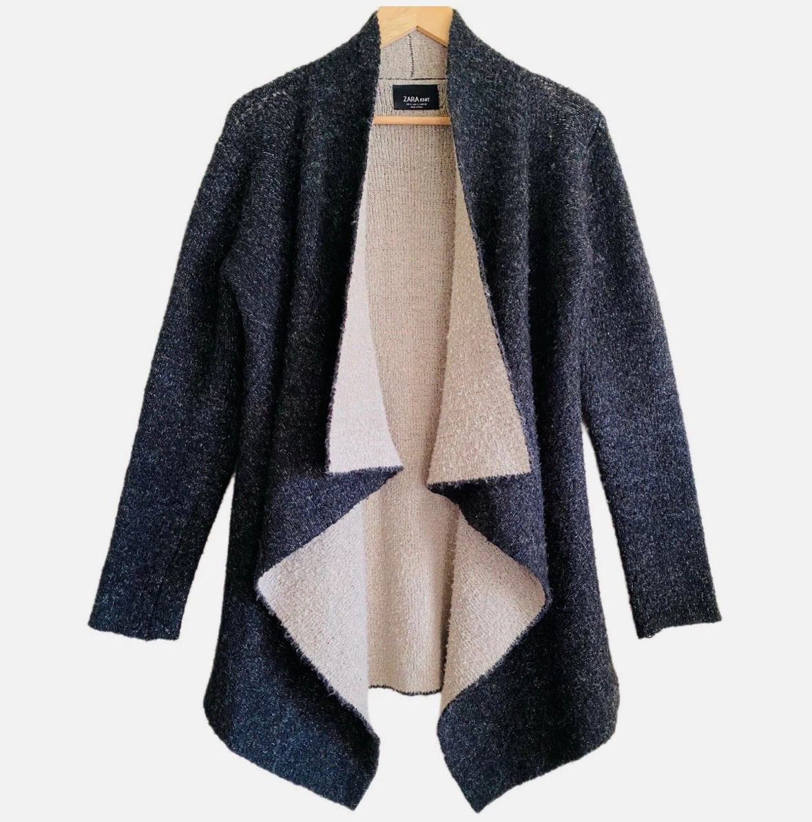 Zara Knit Charcoal Waterfall Cardigan Size L