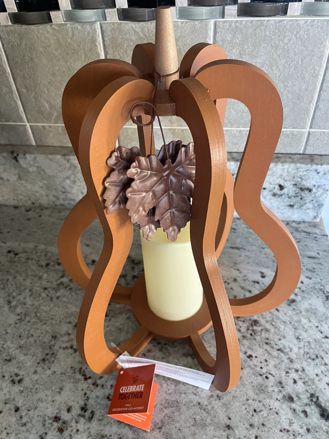 NEW - Large wooden Rustic Pumpkin Lantern Candle Holder - - photo 4