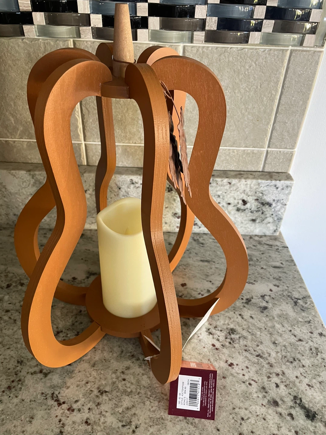 NEW - Large wooden Rustic Pumpkin Lantern Candle Holder - - photo 3
