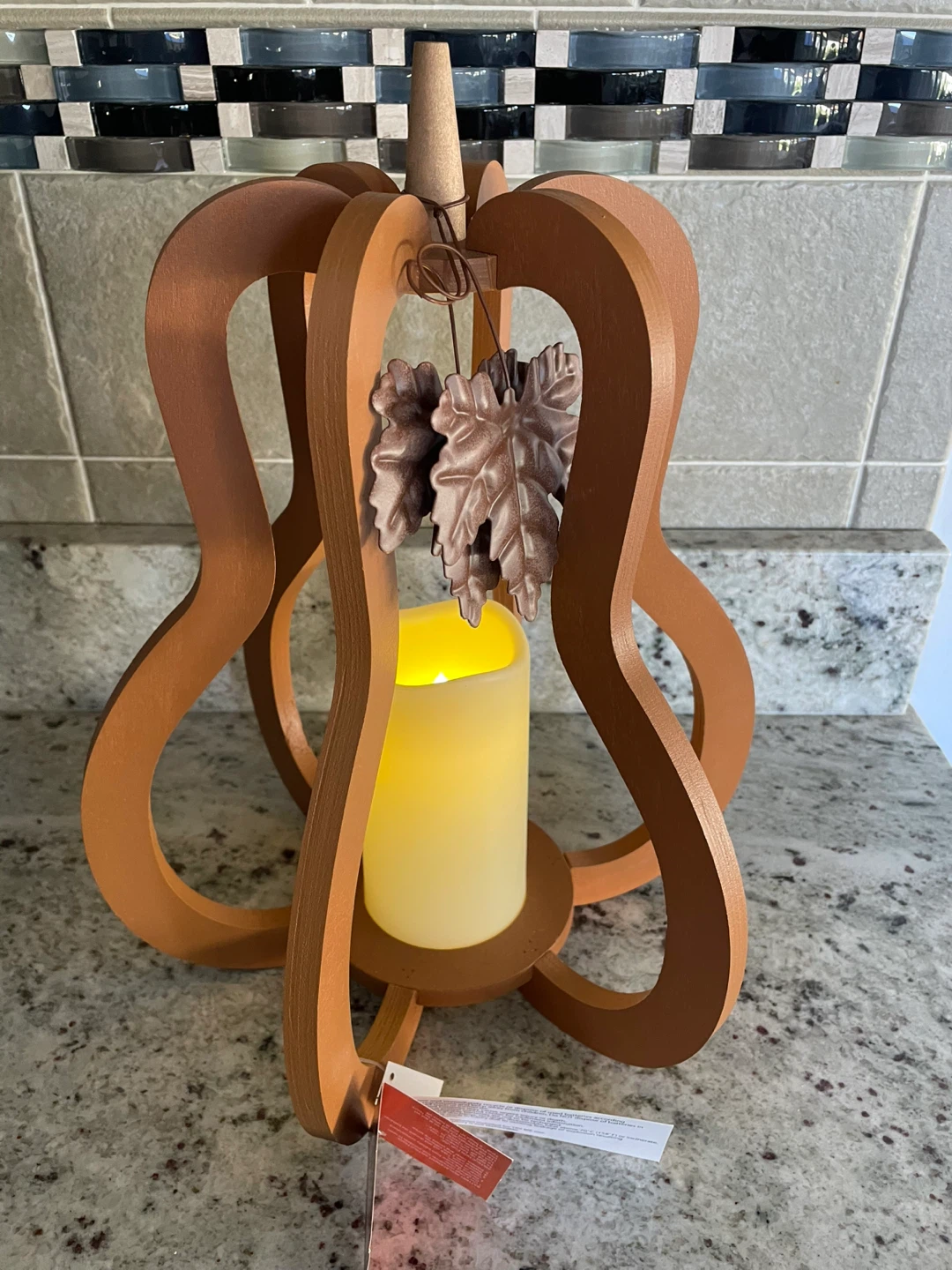NEW - Large wooden Rustic Pumpkin Lantern Candle Holder -