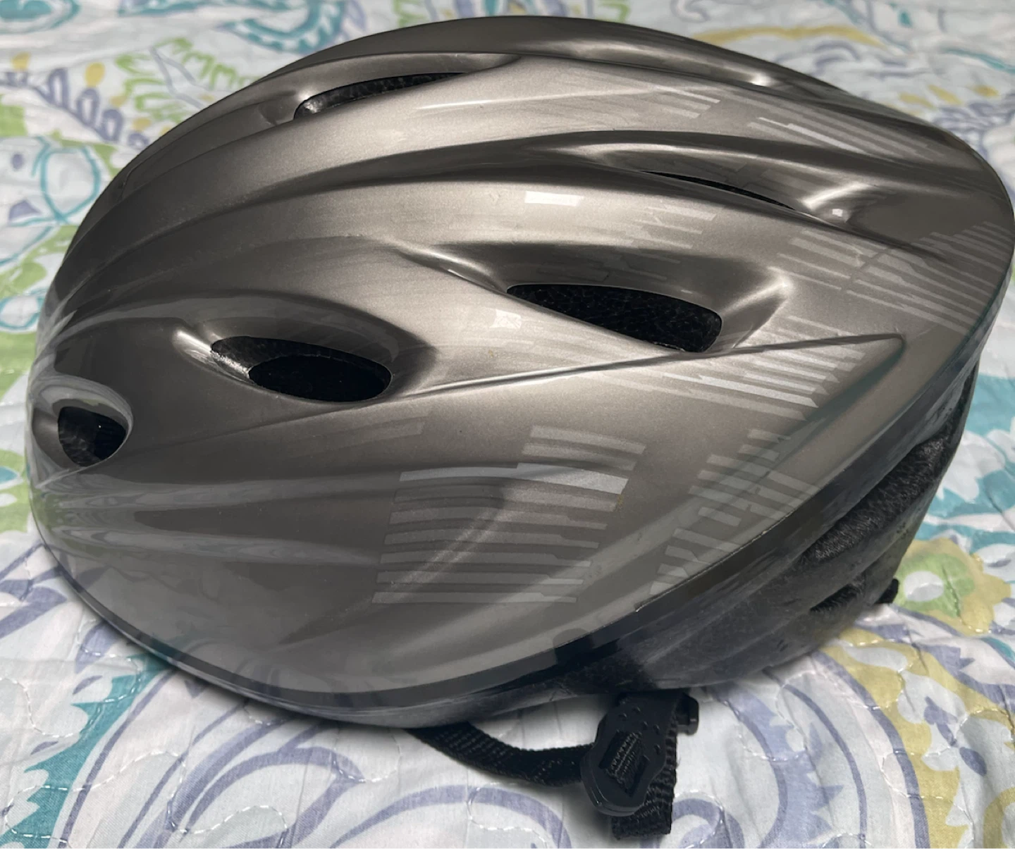 Silver multi-sport bike helmet