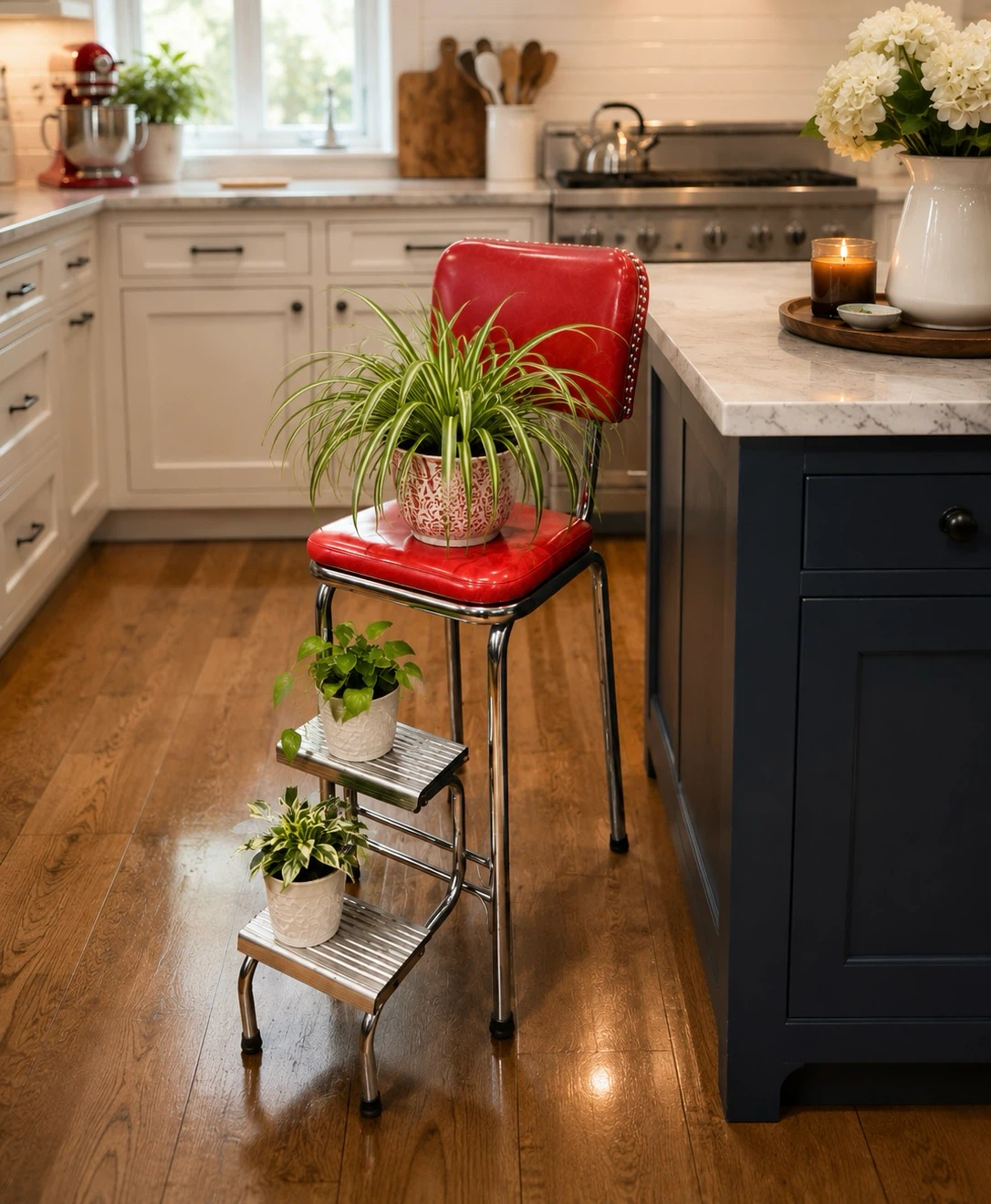 Vintage Retro Kitchen Step Stool Chair - photo 4