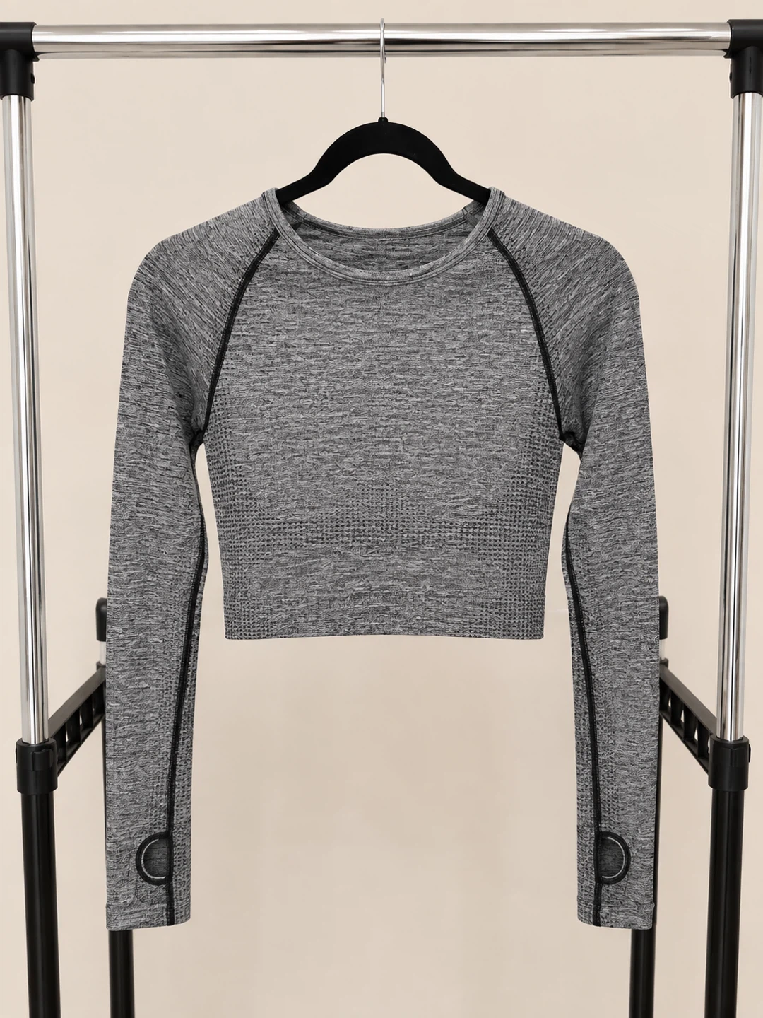 Grey Seamless Long Sleeve Cropped Athletic Top