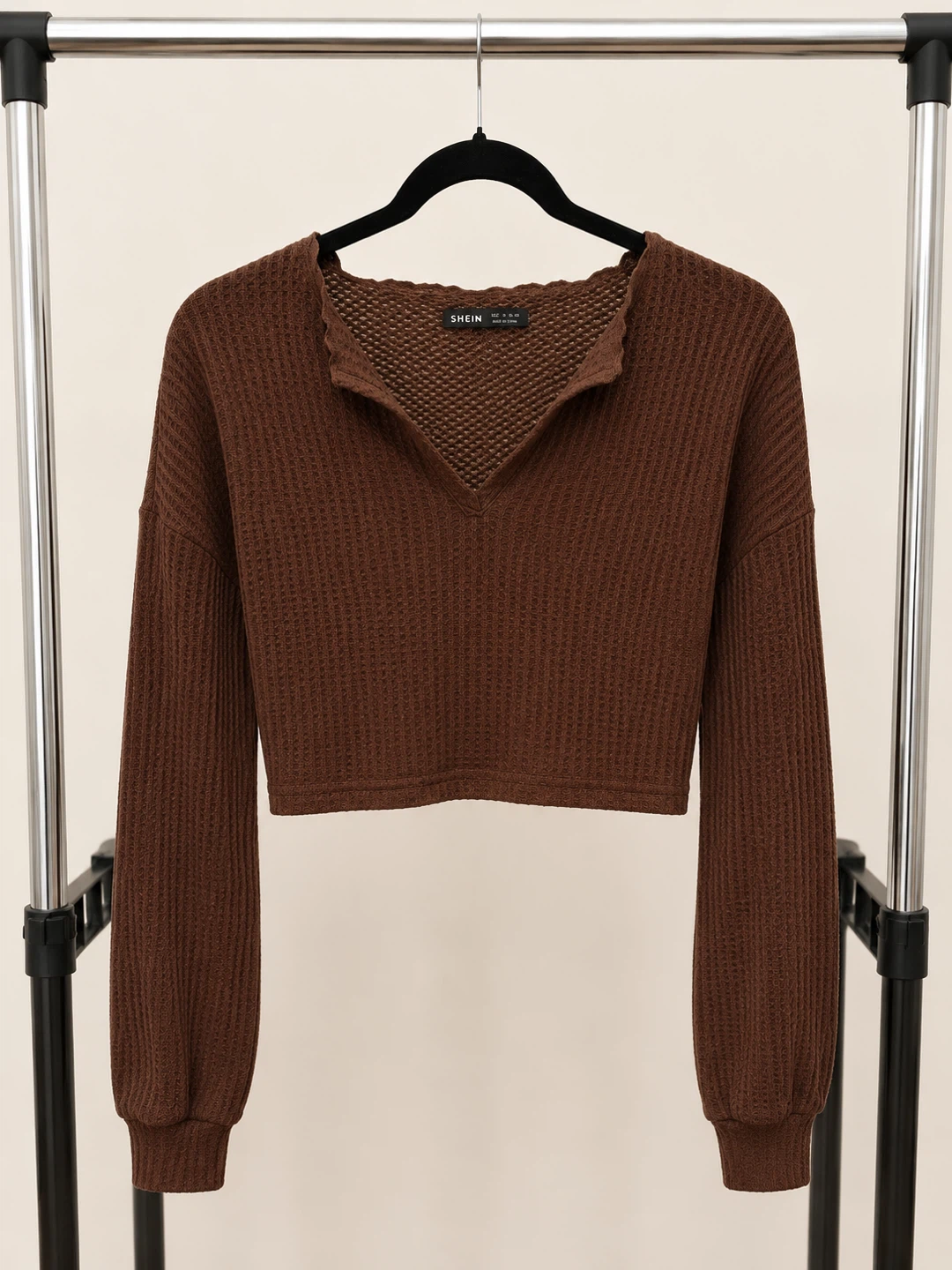 SHEIN Brown Waffle Knit Cropped Top