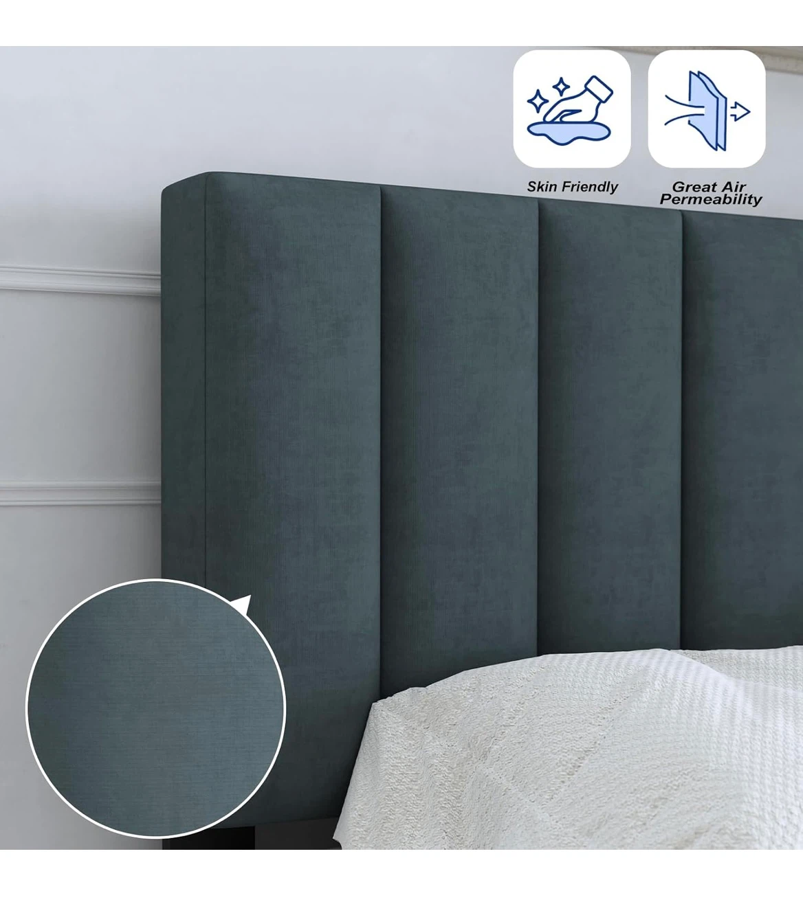 Queen size upholstered bed frame in dark grey - photo 4