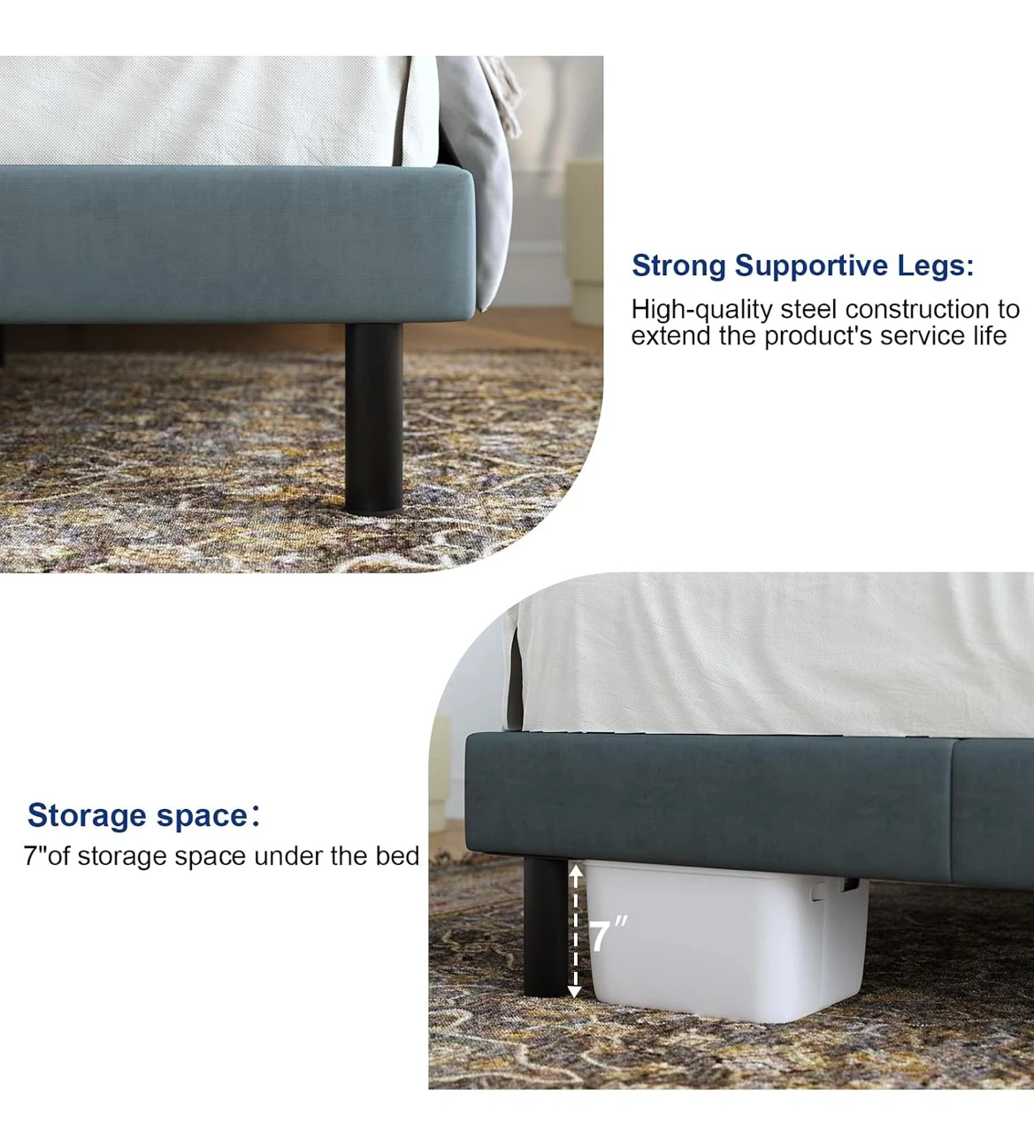 Queen size upholstered bed frame in dark grey - photo 5