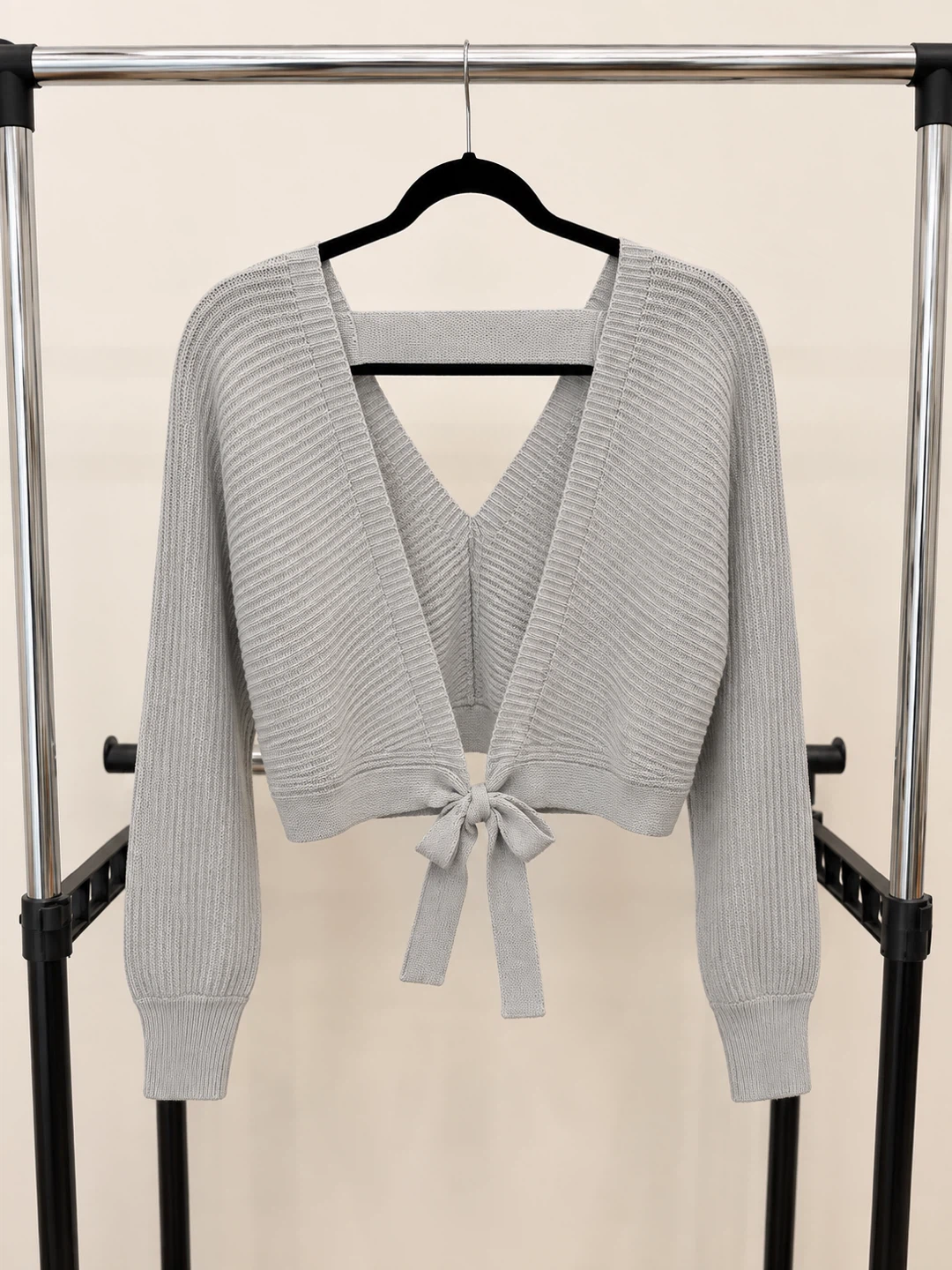 Grey Cropped Tie-Back Cardigan - photo 2