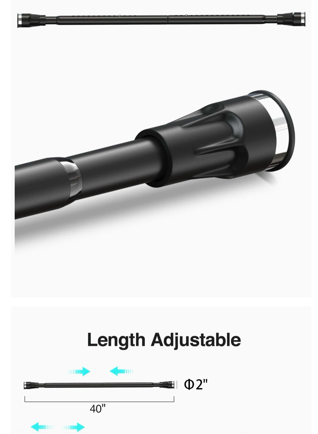 Black adjustable shower curtain tension rod 40 inch