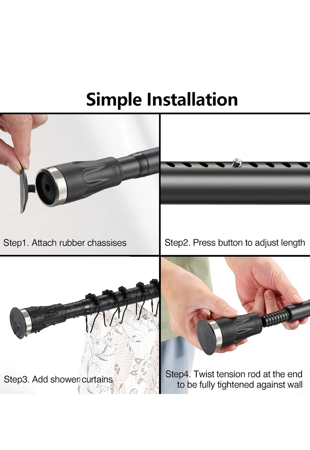 Black adjustable shower curtain tension rod 40 inch - photo 2