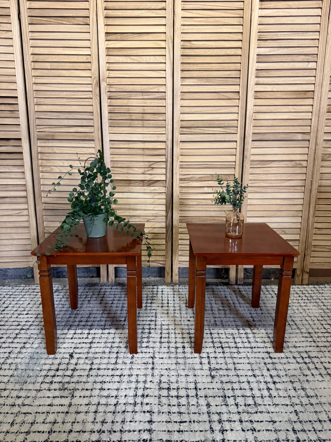 Set of 2 Cherry Finish Wood Side Tables