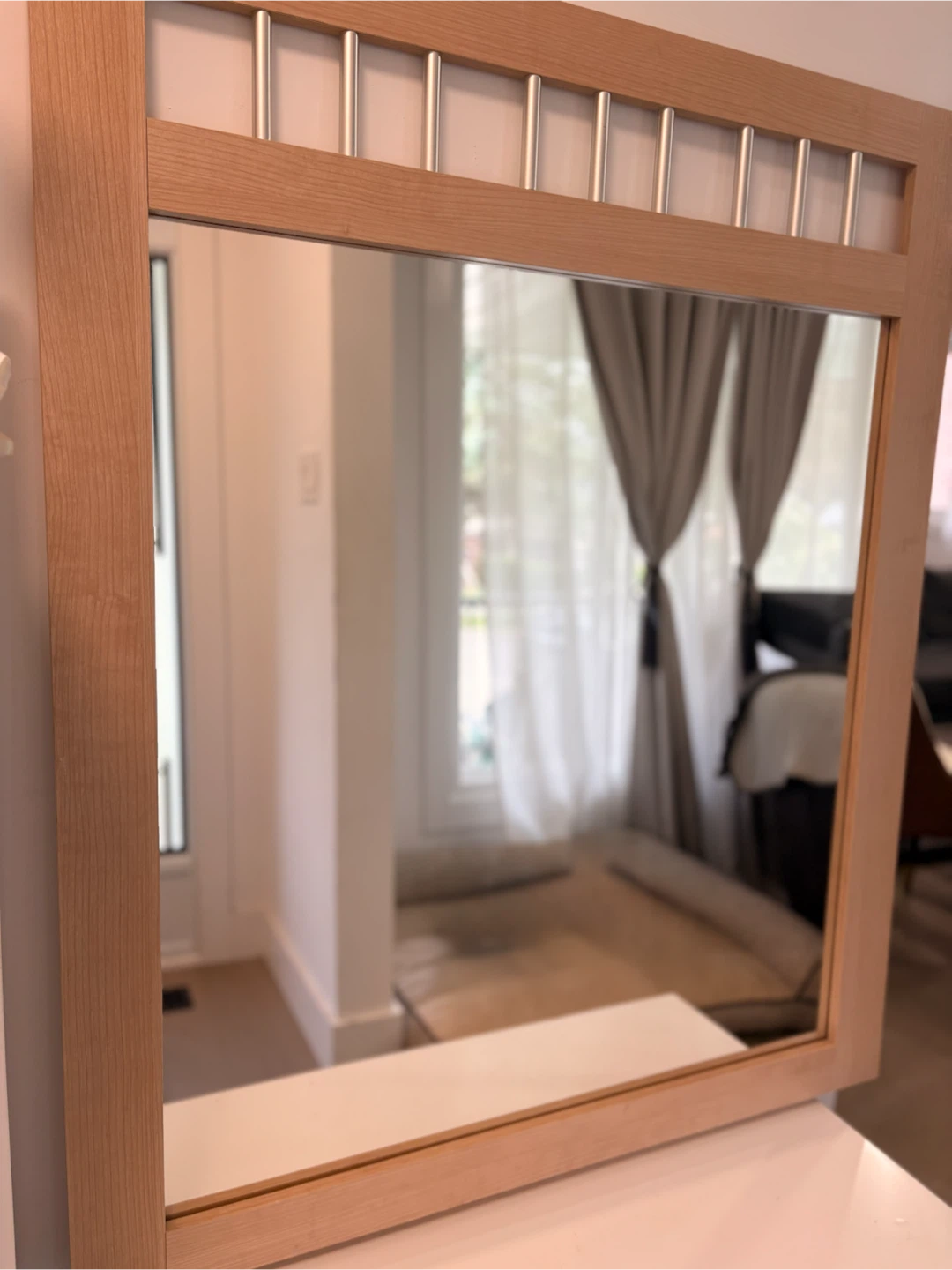Large wood framed mirror with silver accents - photo 2
