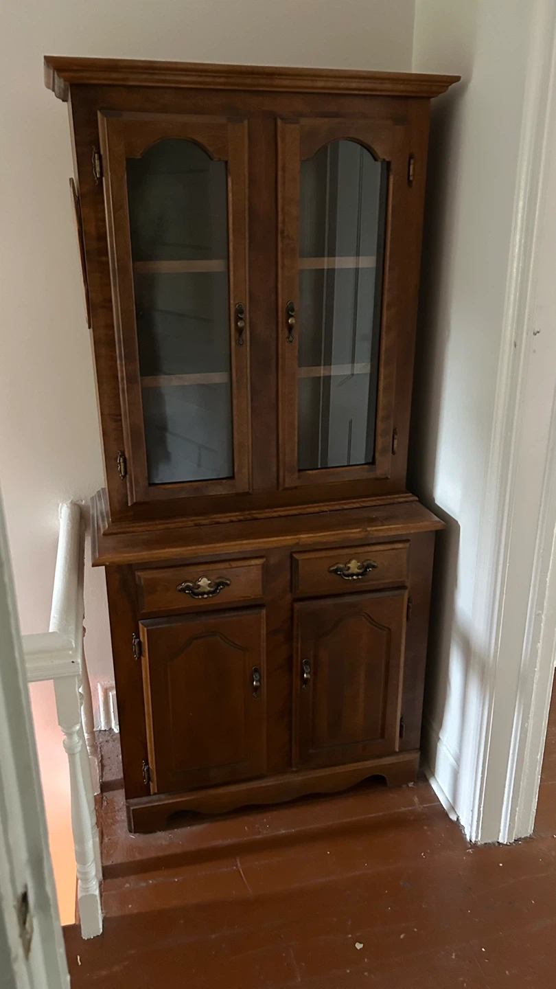 Wooden Hutch with Glass Doors and Drawers