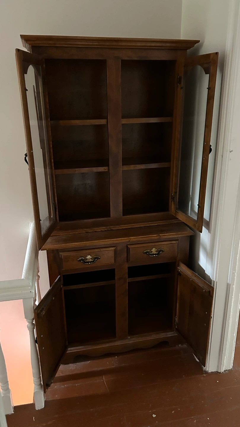 Wooden Hutch with Glass Doors and Drawers - photo 2