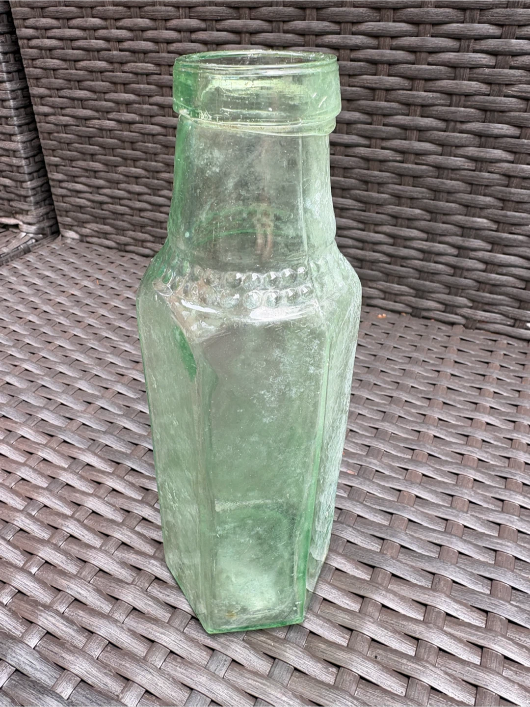 Antique Green Glass Hexagonal Bottle
