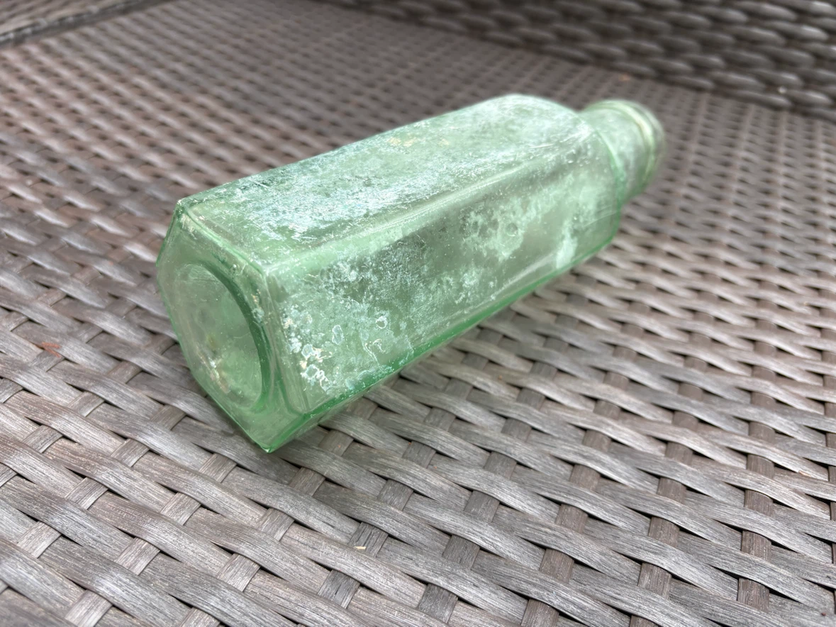 Antique Green Glass Hexagonal Bottle - photo 2