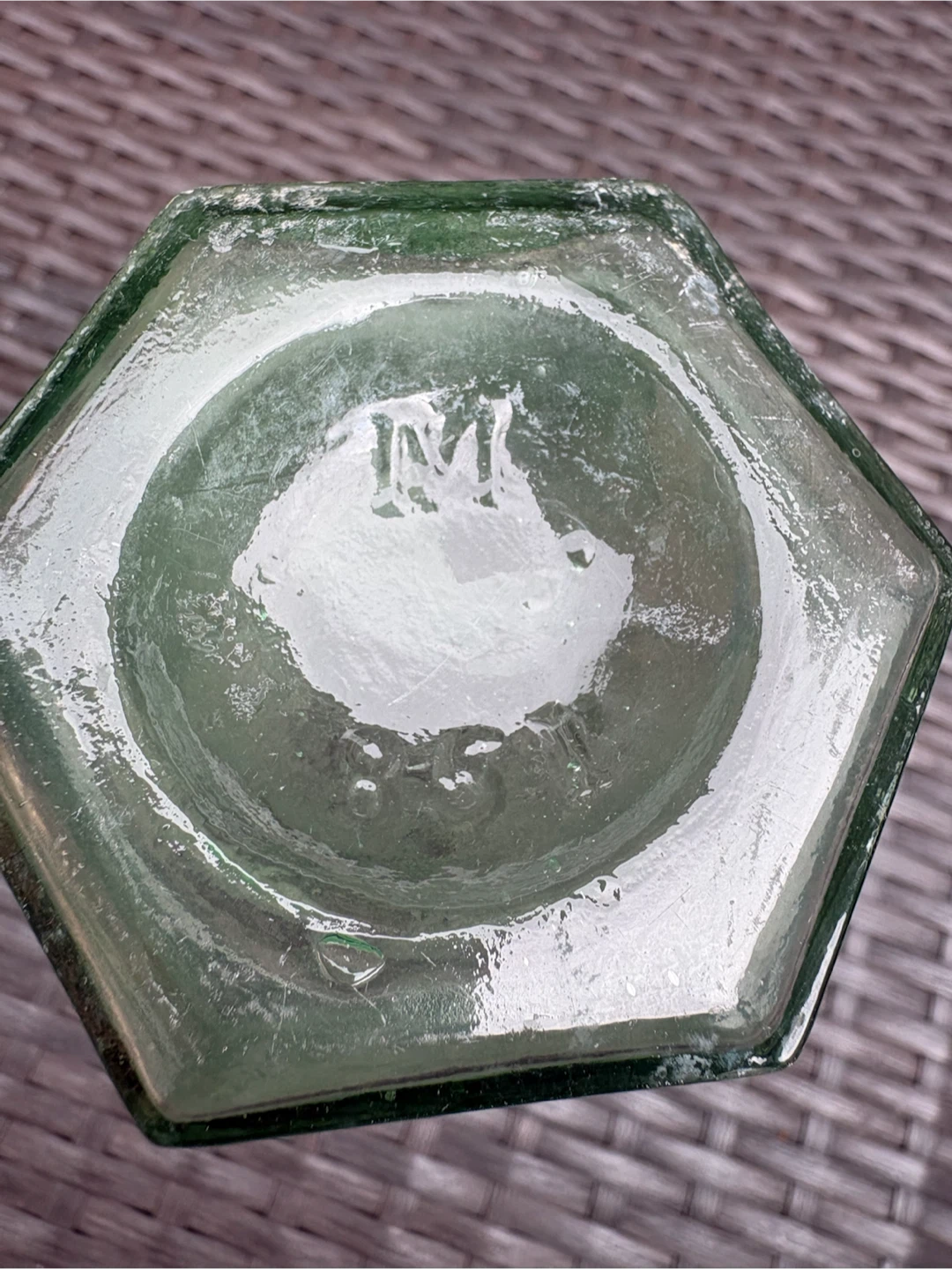 Antique Green Glass Hexagonal Bottle - photo 3