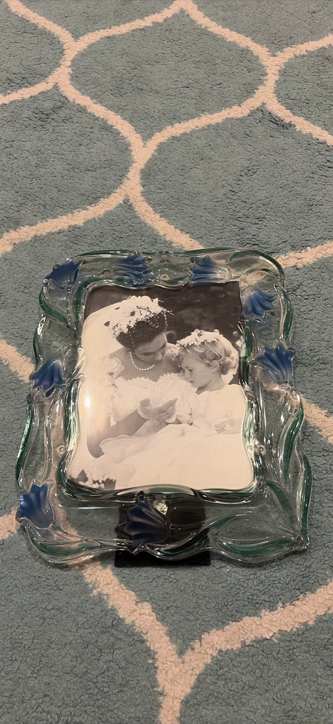 Decorative Glass 8x10 Photo Frame with Blue Accents
