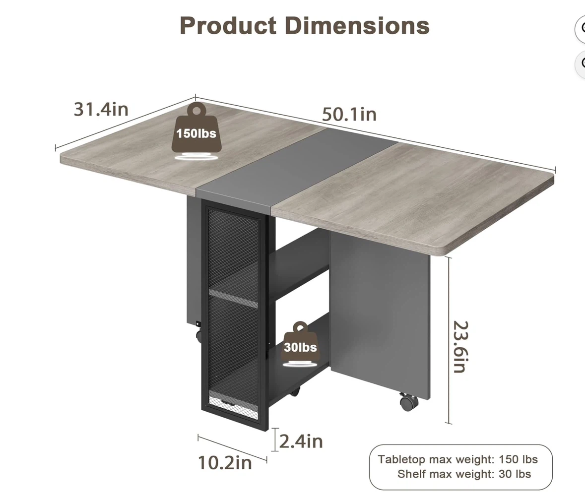 Foldable Dining Table with Wheels - photo 5