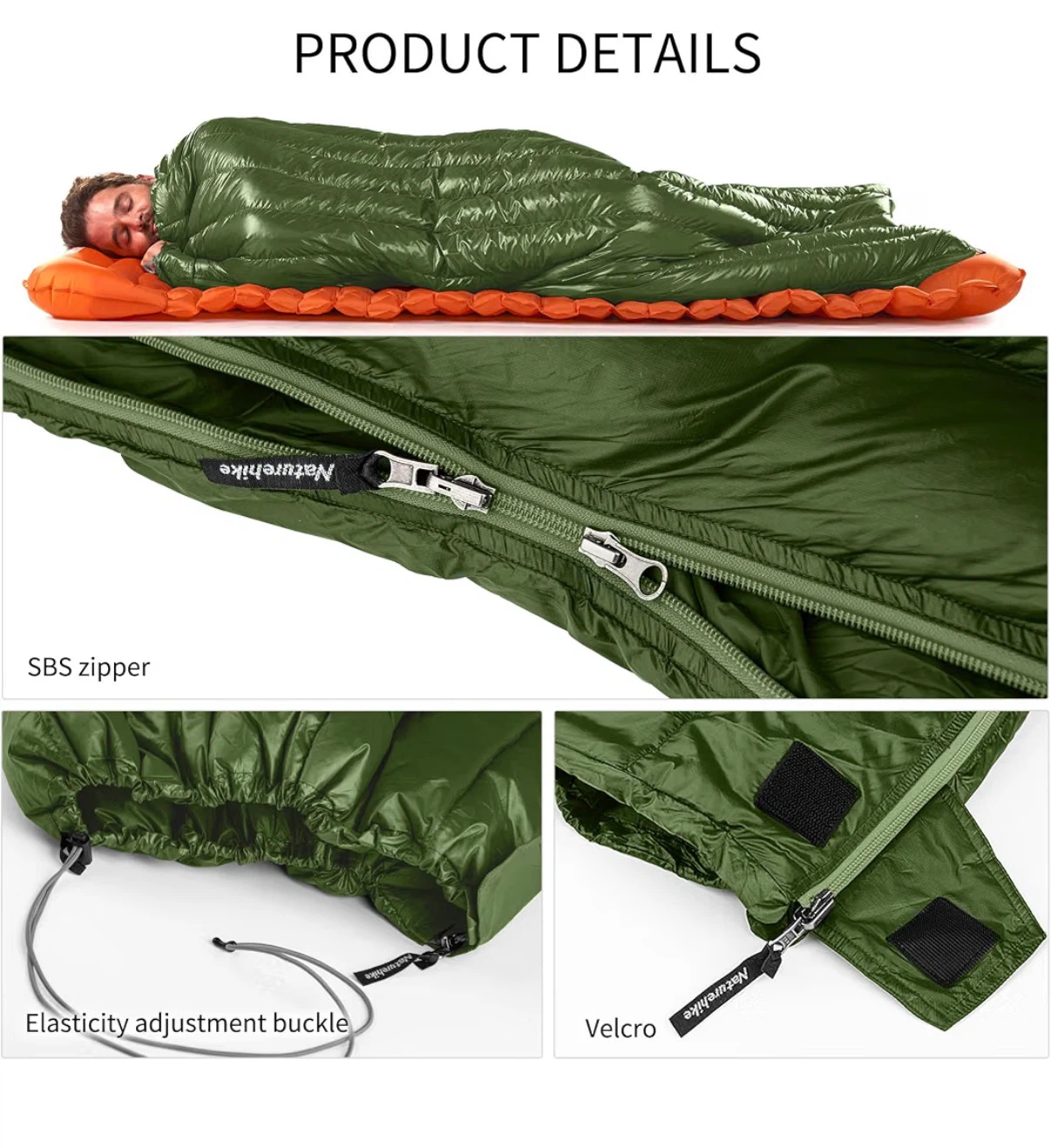 New Naturehike Green Lightweight 1.3lbs Down Hiking Sleeping Bag - photo 3