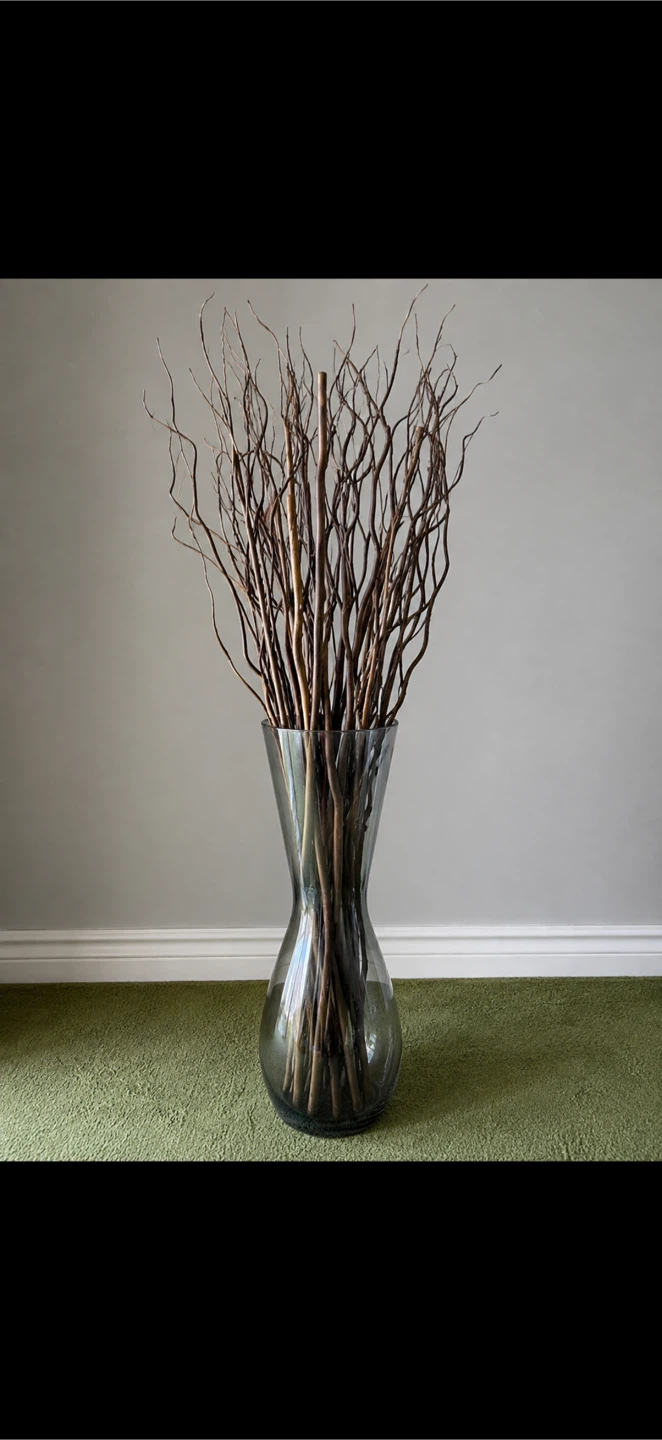 Large Smoky Grey Glass Vase + Decorative Branches