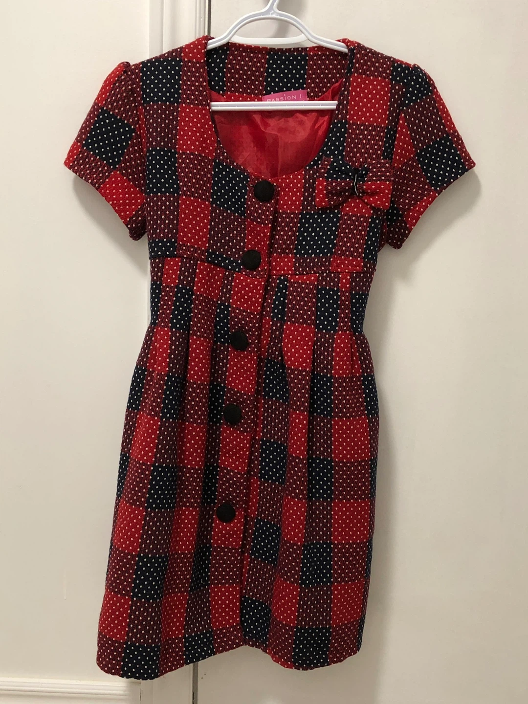 Preowned Red & Black Polka Dot Short Sleeve Women’s Dress Small