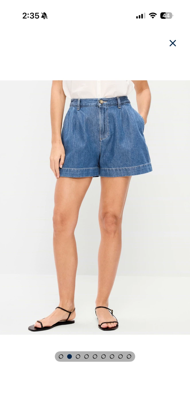 Pleated blue denim shorts - photo 2
