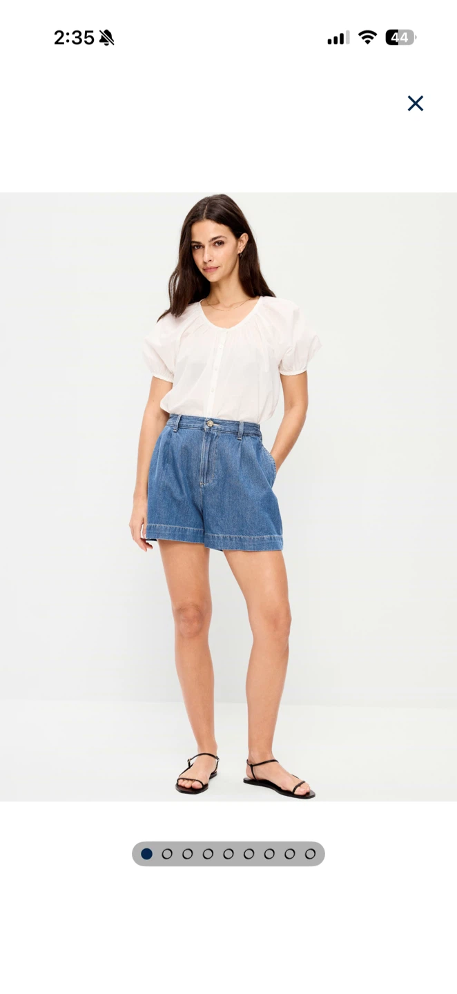 Pleated blue denim shorts - photo 3