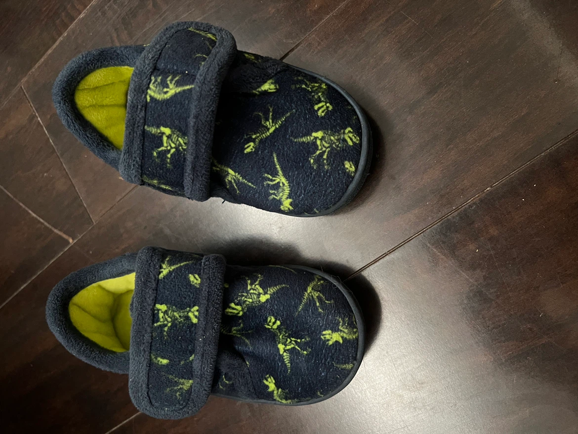 Navy dinosaur print slippers