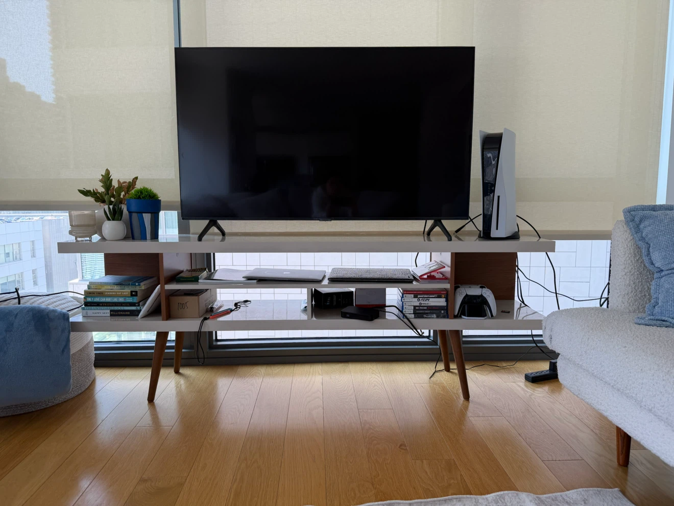 White Mid-Century Modern TV Stand