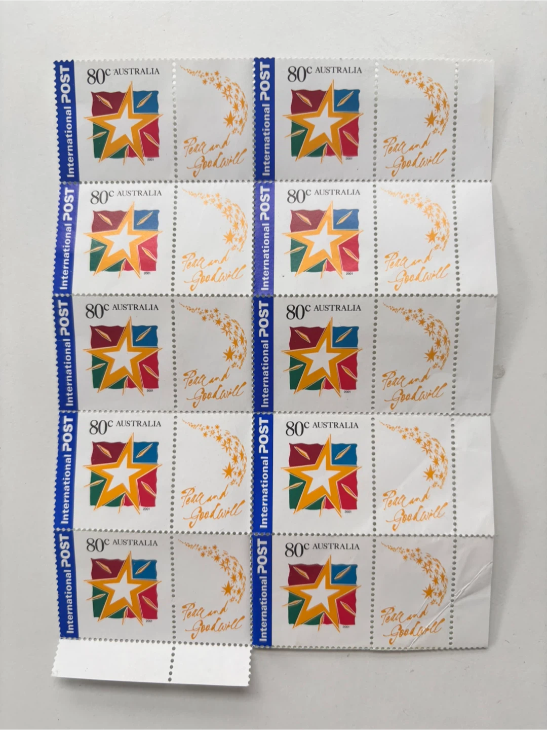 Australia Post 2001 Peace and Goodwill 80c Stamp Sheet - photo 2