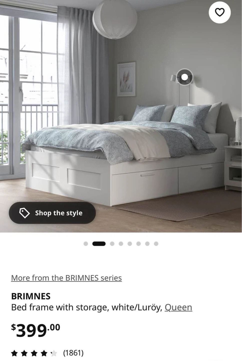 IKEA BRIMNES Queen bed frame with storage white