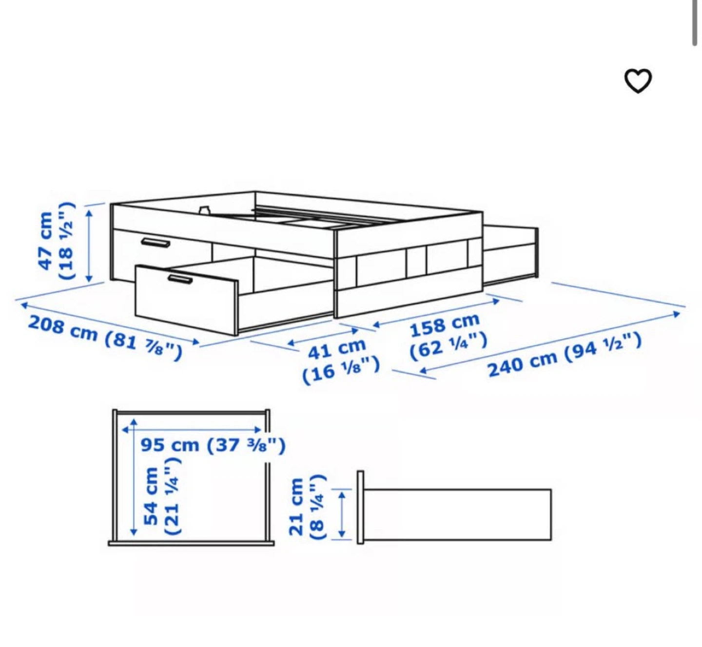 IKEA BRIMNES Queen bed frame with storage white - photo 3