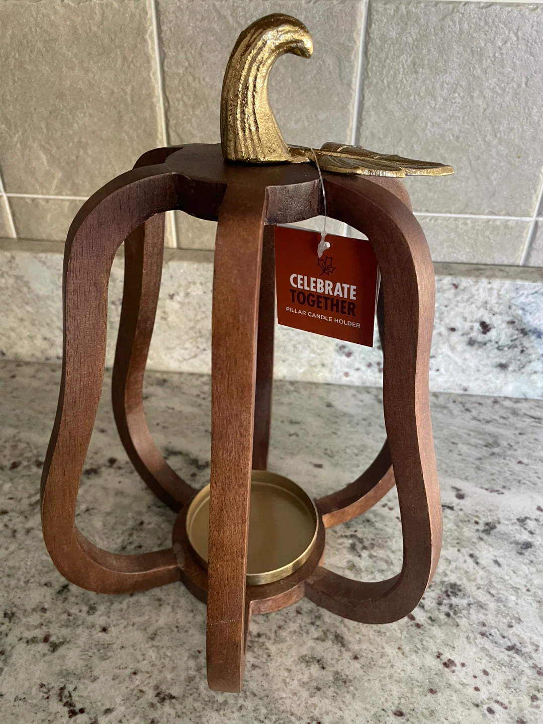 NEW - Celebrate Together Wooden Pillar Candle Holder