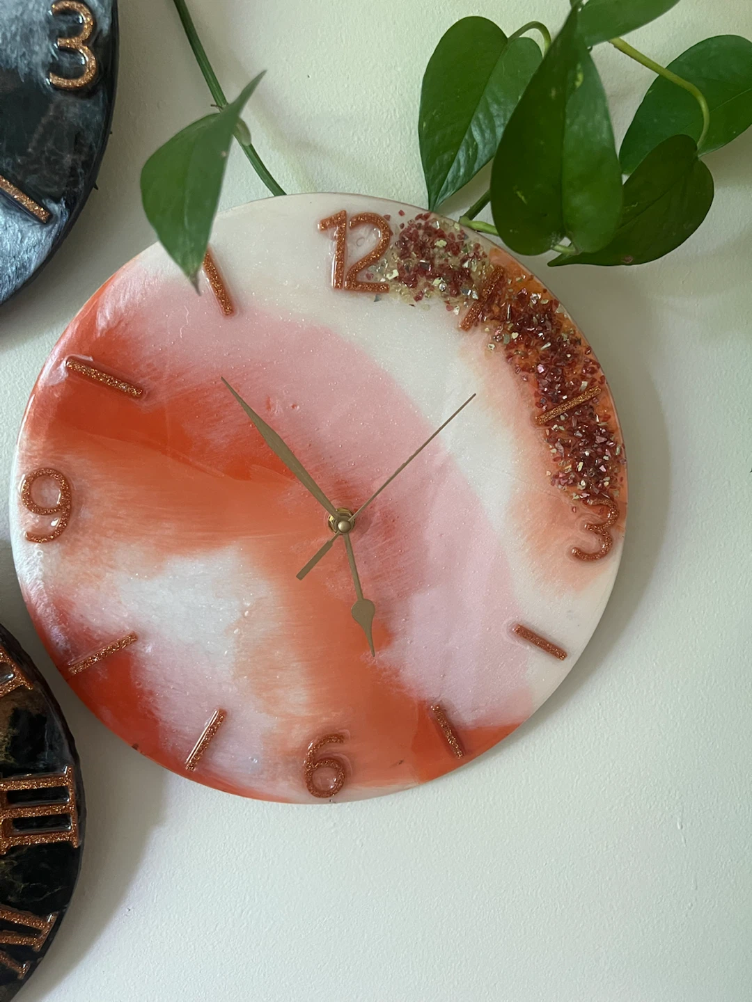 Handmade Resin Wall Clock - Orange Swirl Design