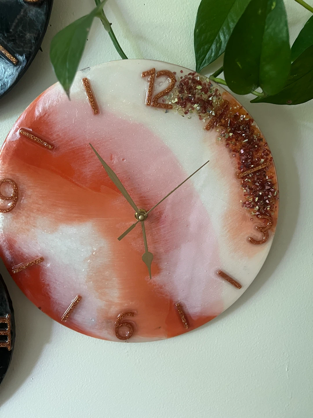 Handmade Resin Wall Clock - Orange Swirl Design - photo 2