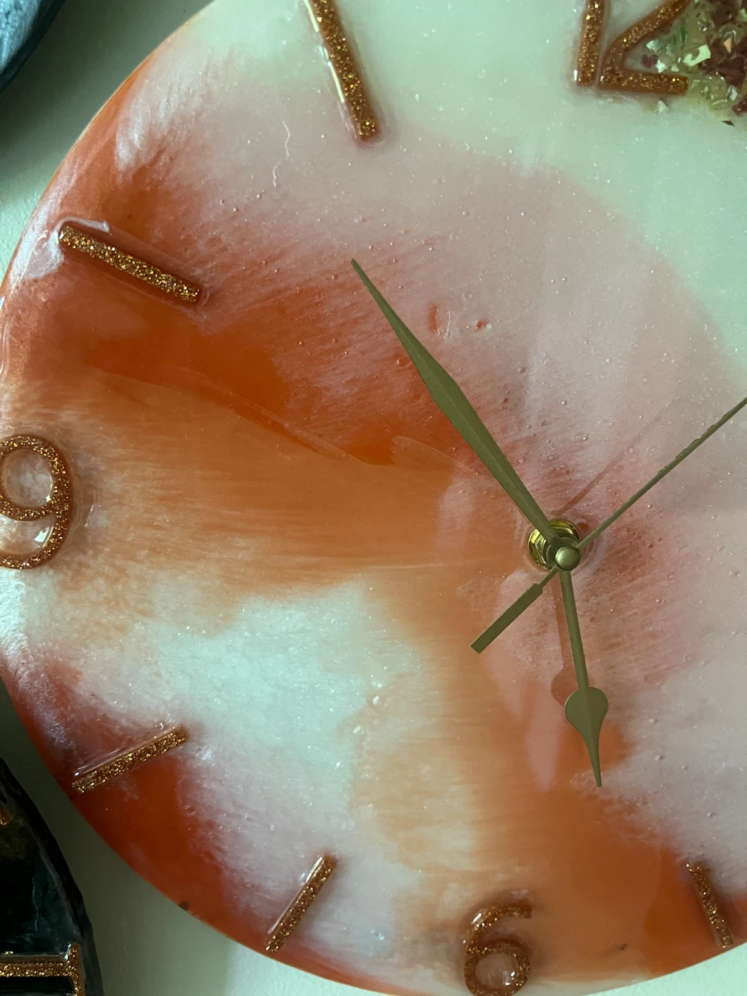 Handmade Resin Wall Clock - Orange Swirl Design - photo 4