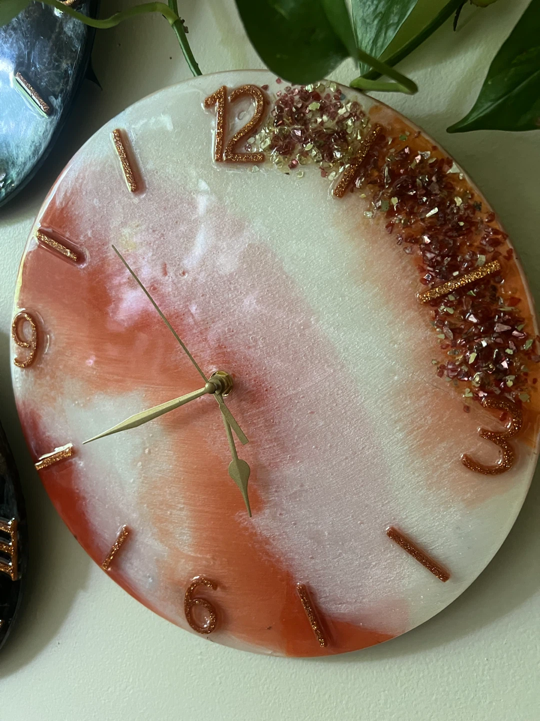 Handmade Resin Wall Clock - Orange Swirl Design - photo 5